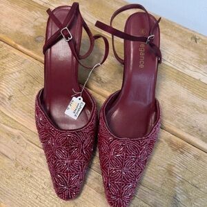 Elegant Burgundy Beaded Flats